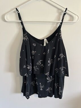 Mudd Black Floral Layered Cami Crop Top size Small